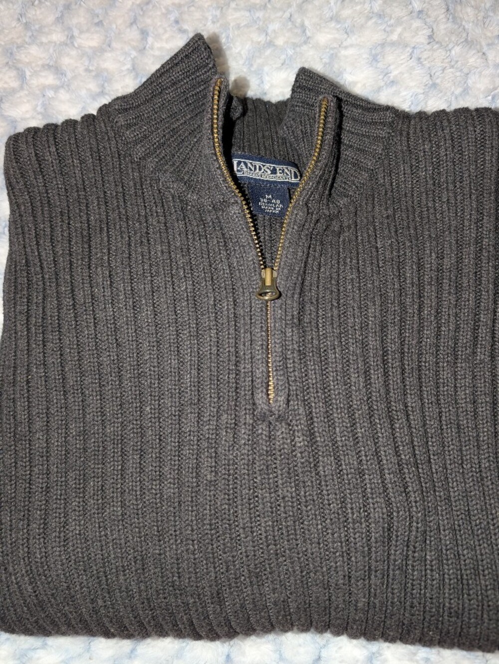 Lands' End Men's Dark Gray Ribbed Half-Zip Sweater Vntg Made In Japan